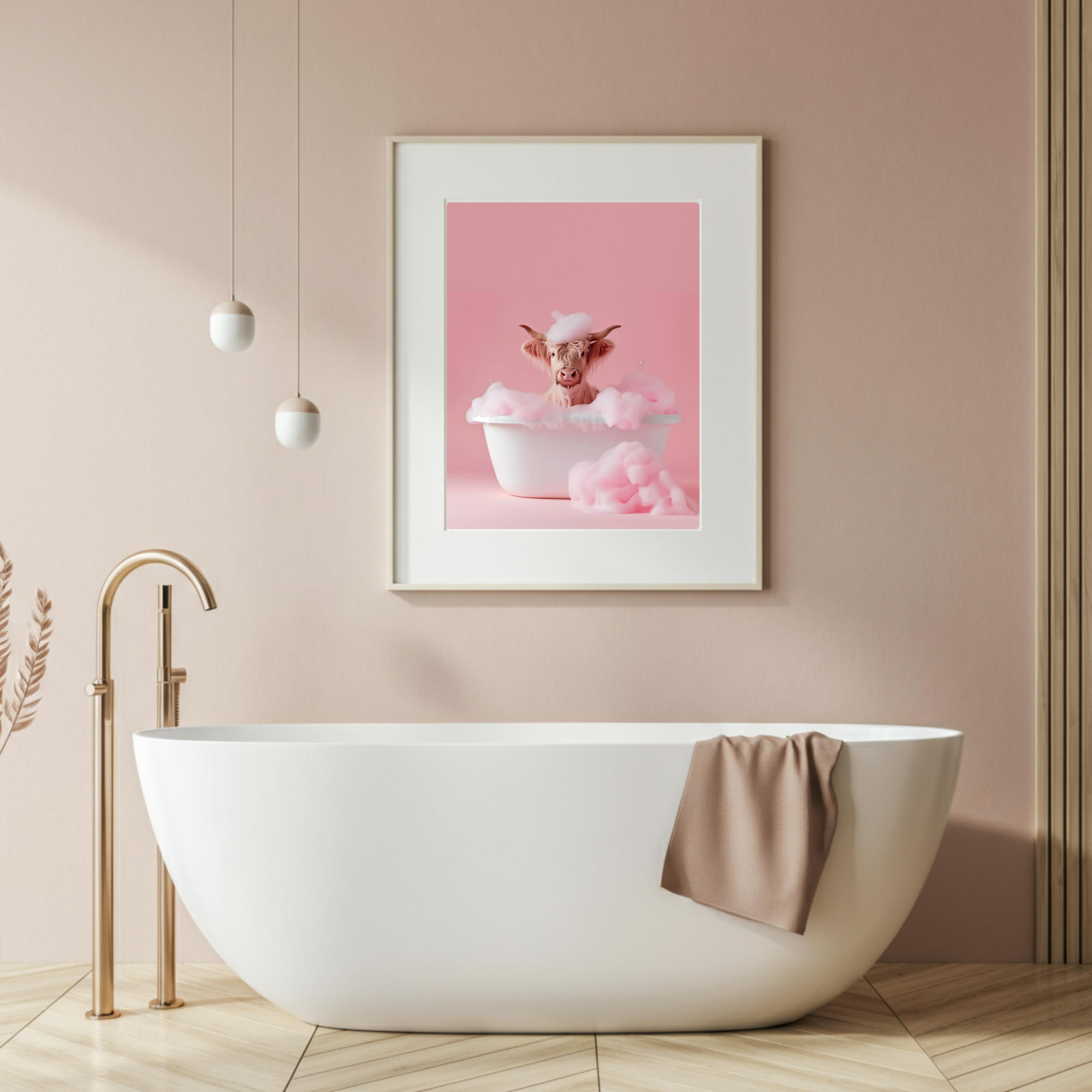 highland cow in bathtub mockup