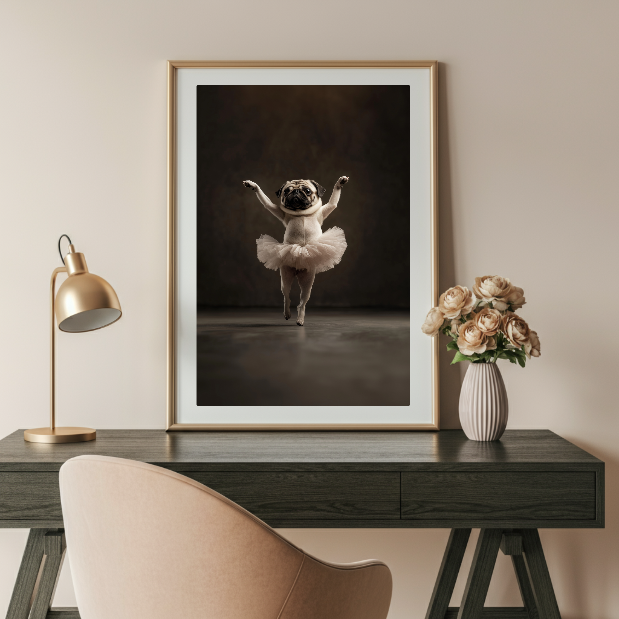 pug dancing ballet, animal wall art