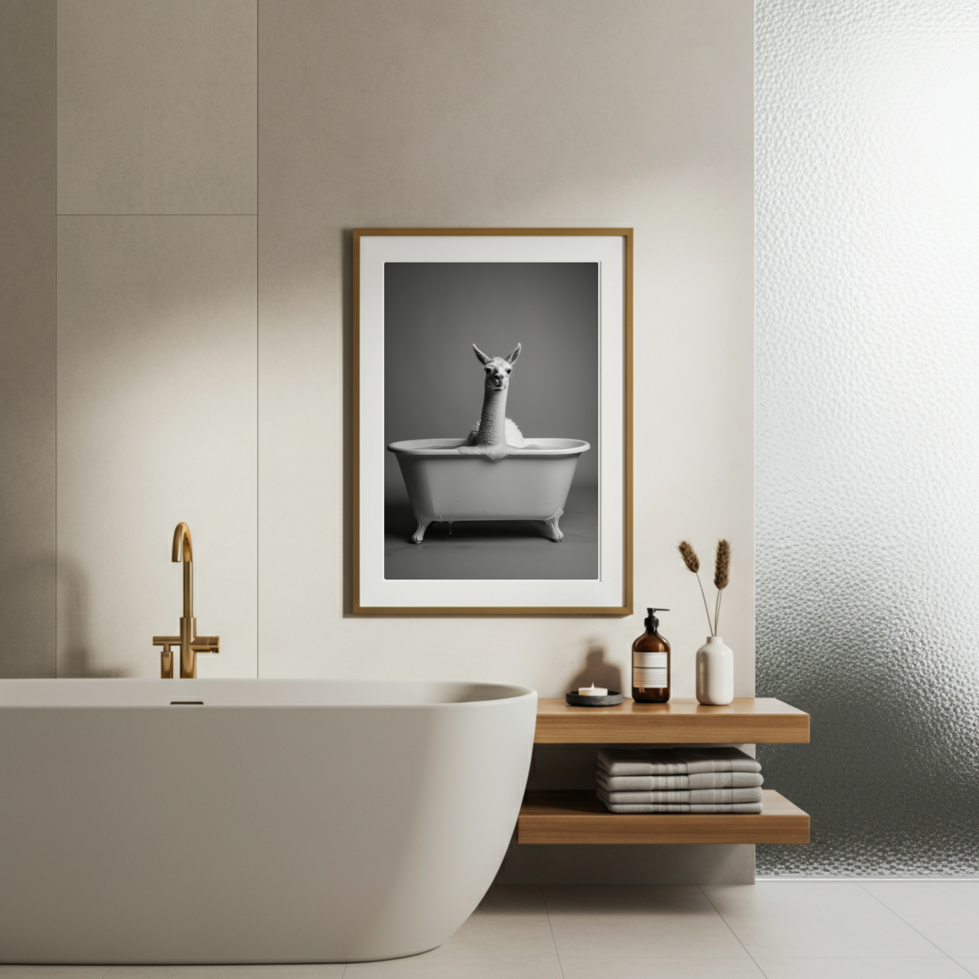 Llama in bathtub, Animal wall Art