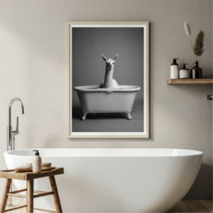 Llama in Bathtub - Black and White