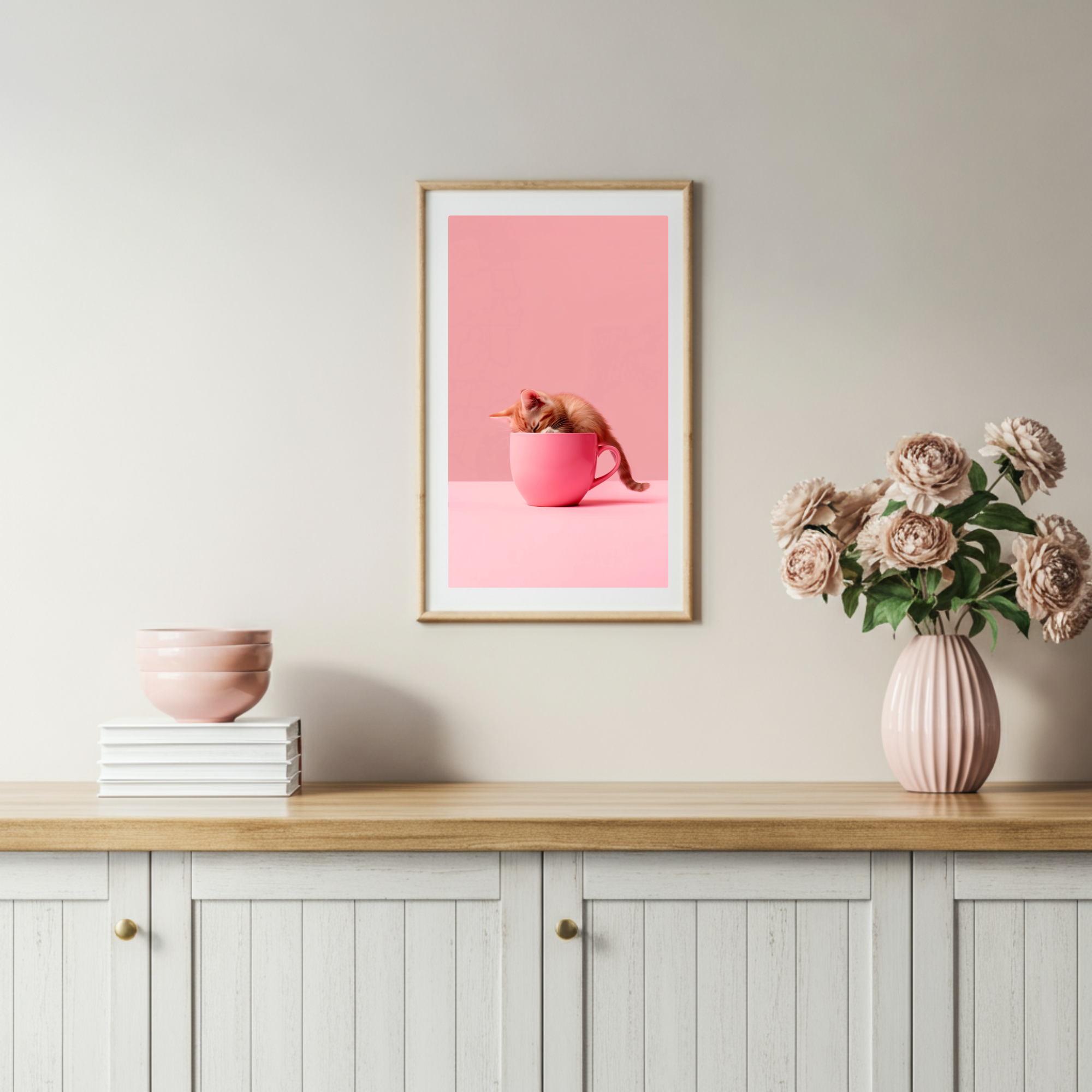 cute cat in coffee cup, animal wall art