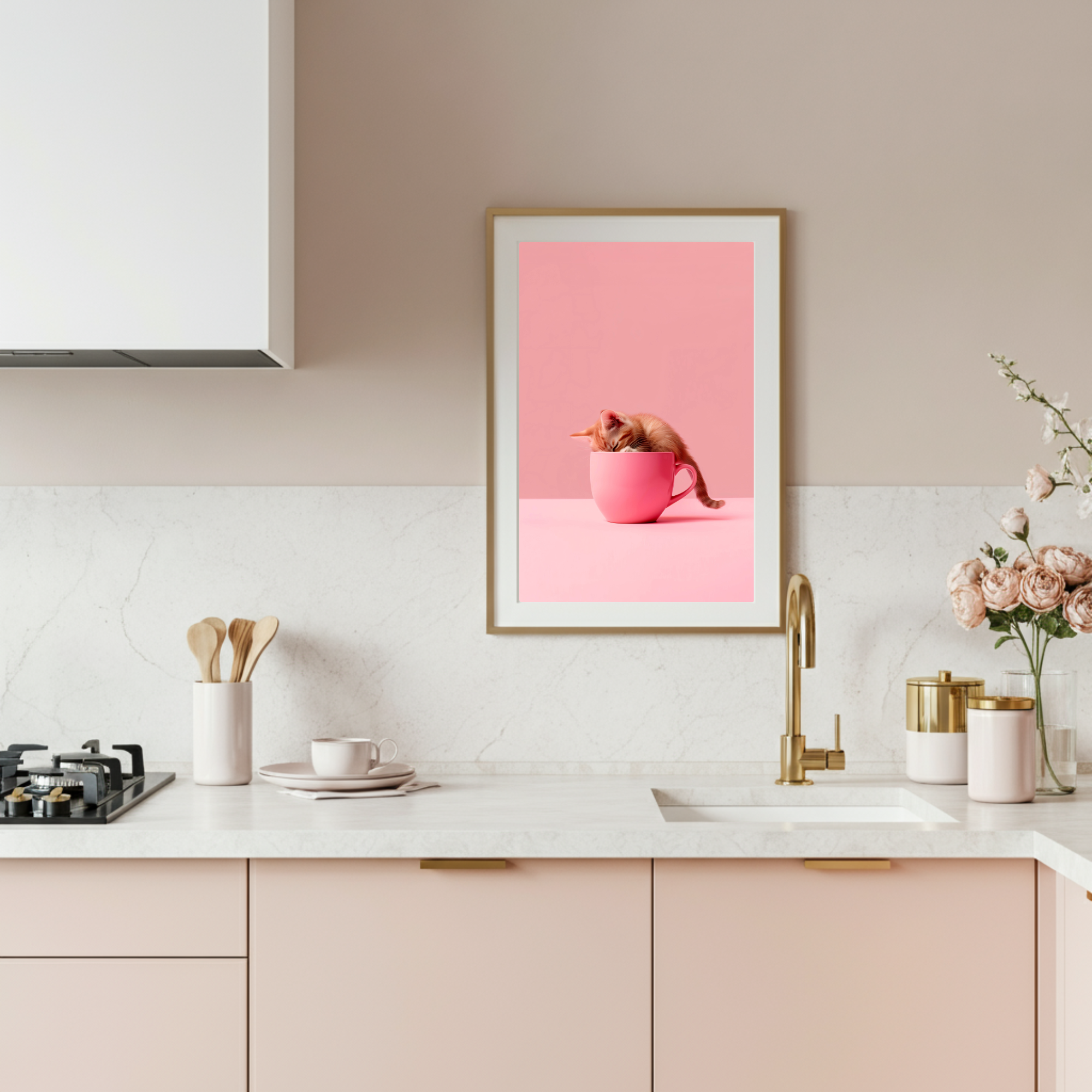 cute cat in coffee cup, animal wall art