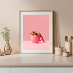 cute cat in coffee cup, animal wall art