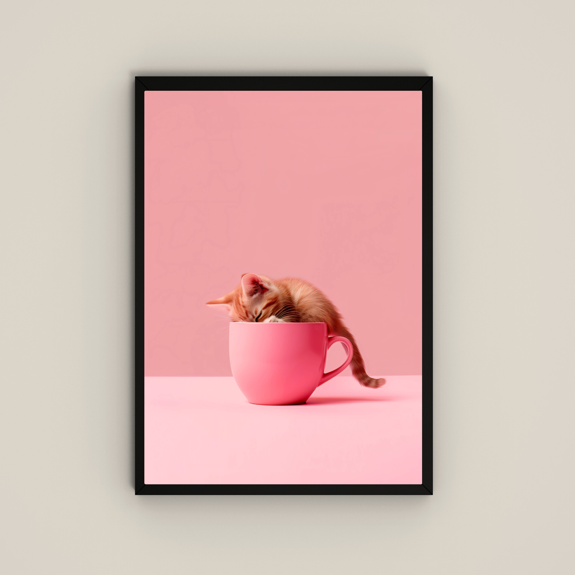 cute cat in coffee cup, animal wall art