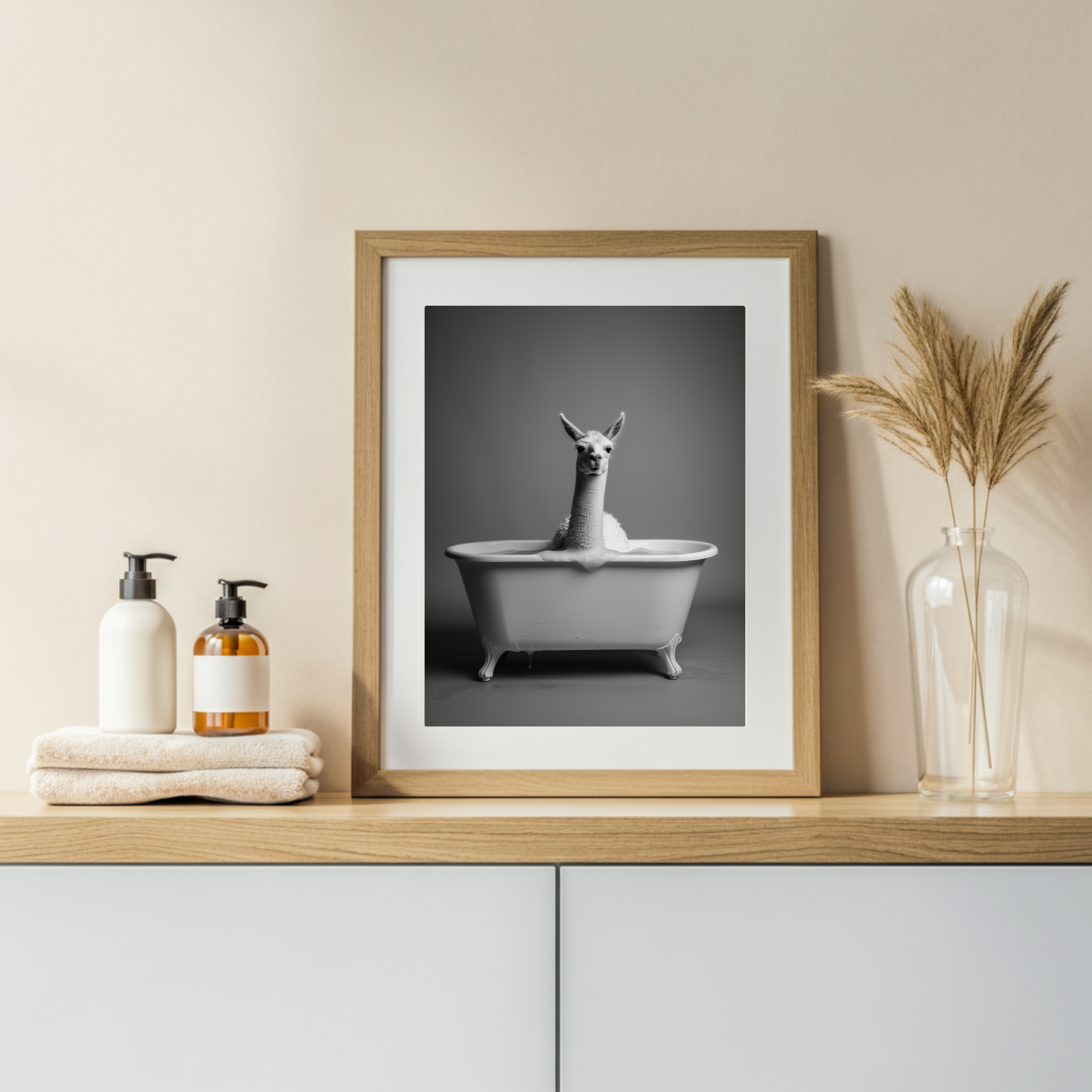 Llama in bathtub, Animal wall Art