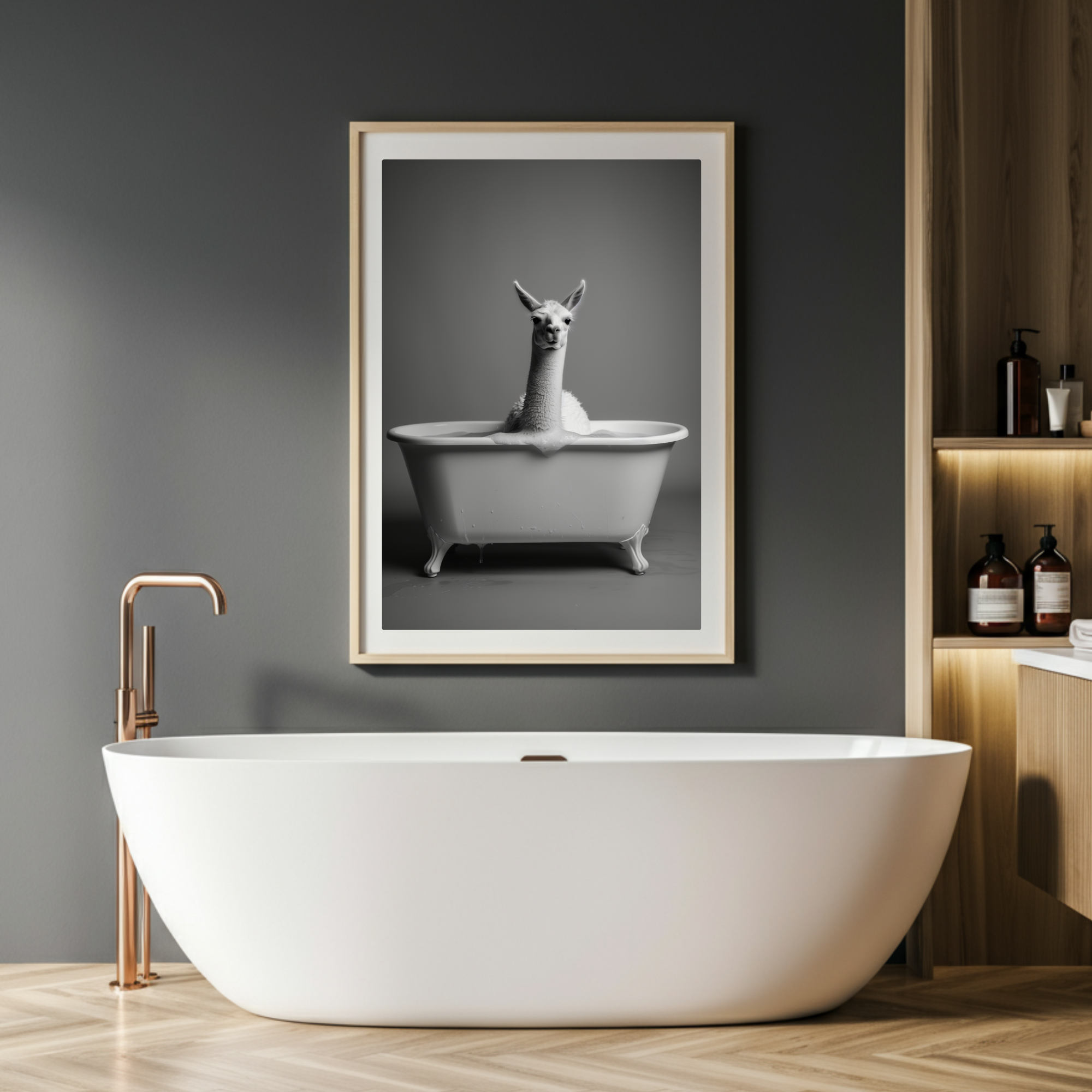 Llama in bathtub, Animal wall Art