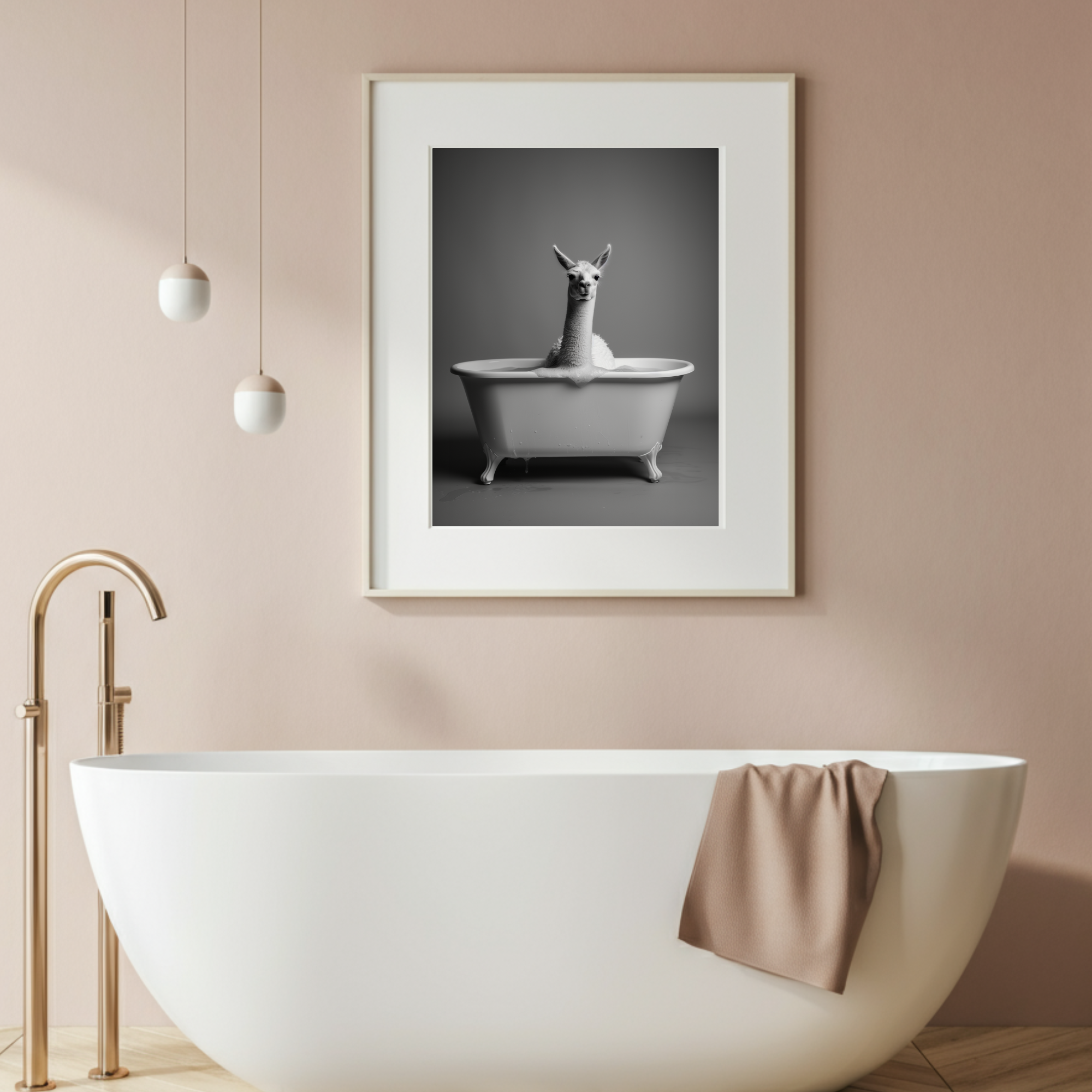 Llama in bathtub, Animal wall Art
