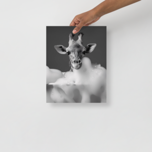Giraffe in bathtub poster