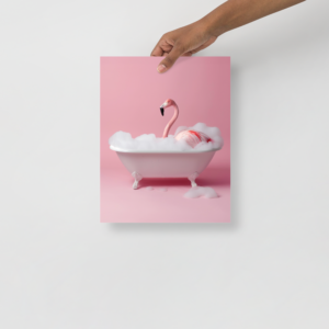 pink flamingo in bathtub