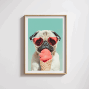 pug eating ice cream, mockup