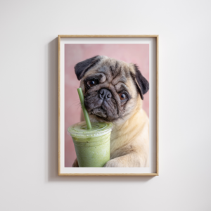 pug with matcha funny animal kitchen wall art