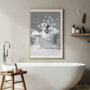 black and white highland cow wall art