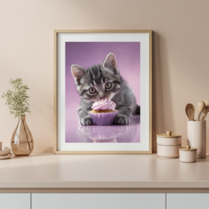 cat with dessert funny animal kitchen wall art
