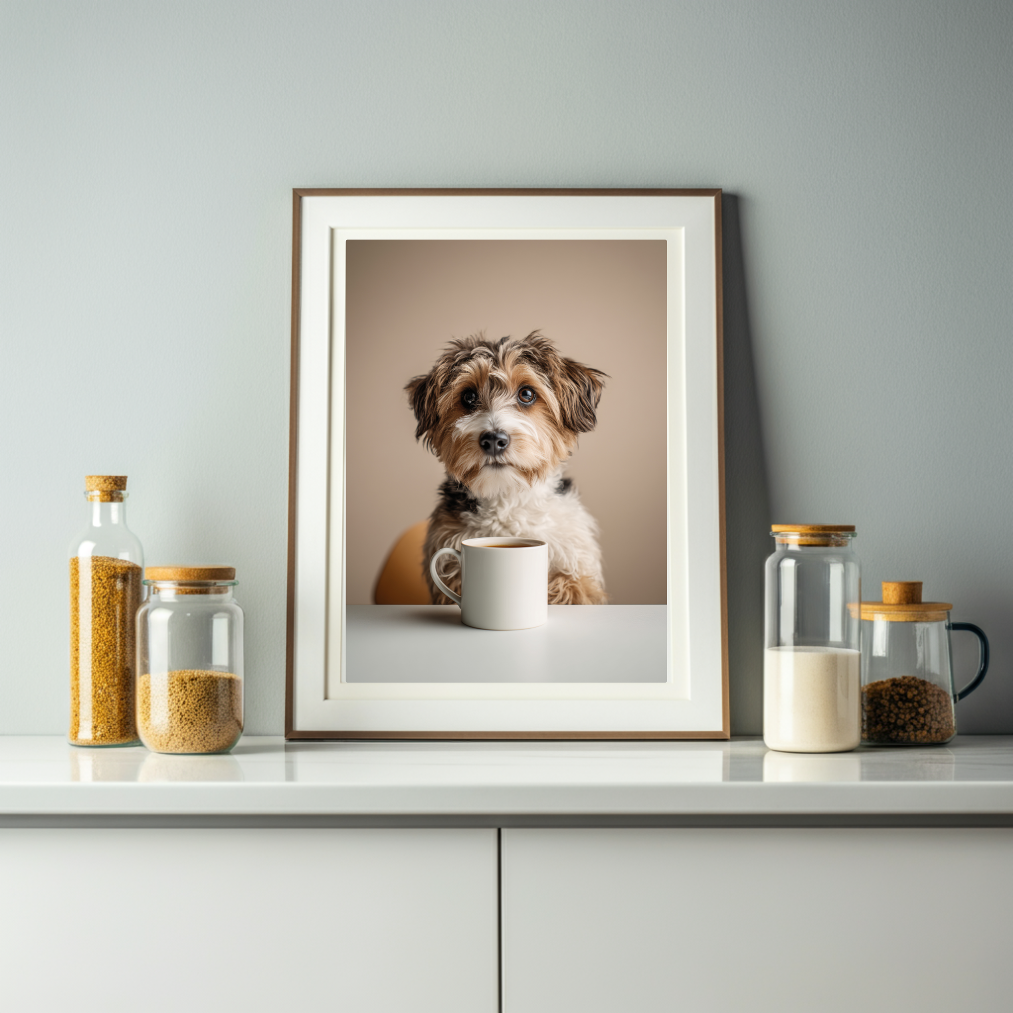 funny dog drinking coffee print