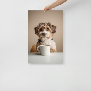 dog drinking coffee print animal wall art