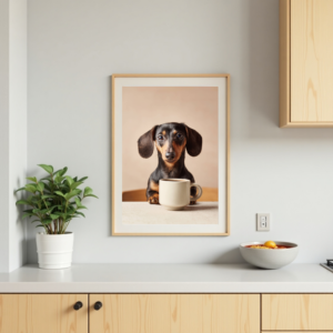 funny dachshund with coffee printable wall art