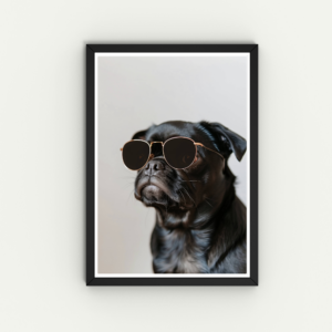 Black pug with sunglasses photo, funny animal art