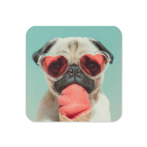 dog eating ice cream coaster