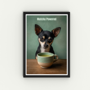 dog with matcha printable wall art