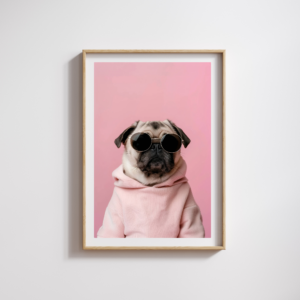 funny dog wall art pug pink jumper