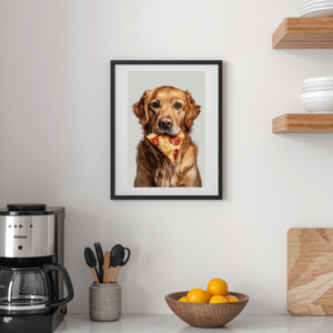 funny golden retriever wall art pizza theme