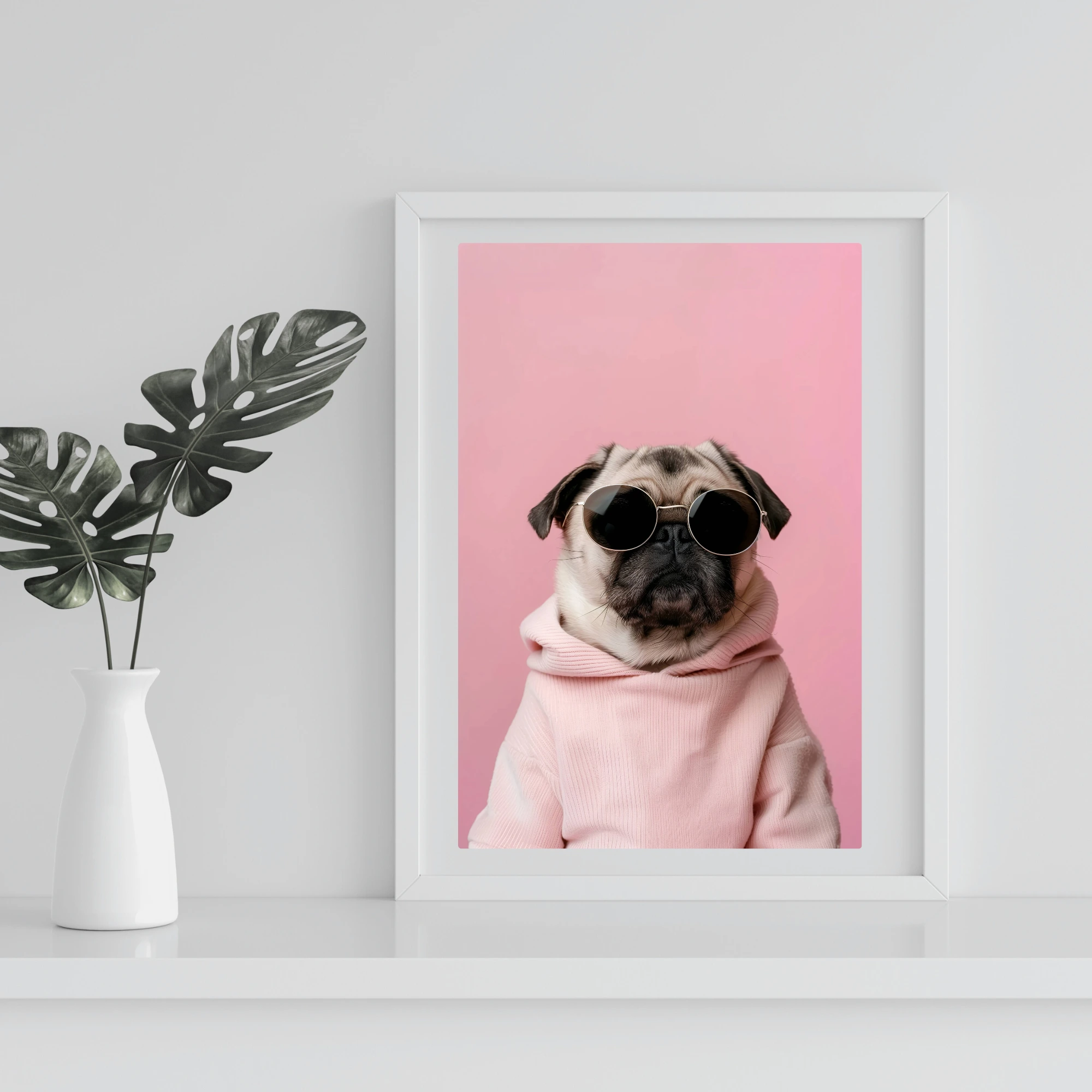 Pug with sunglasses, animal wall art download